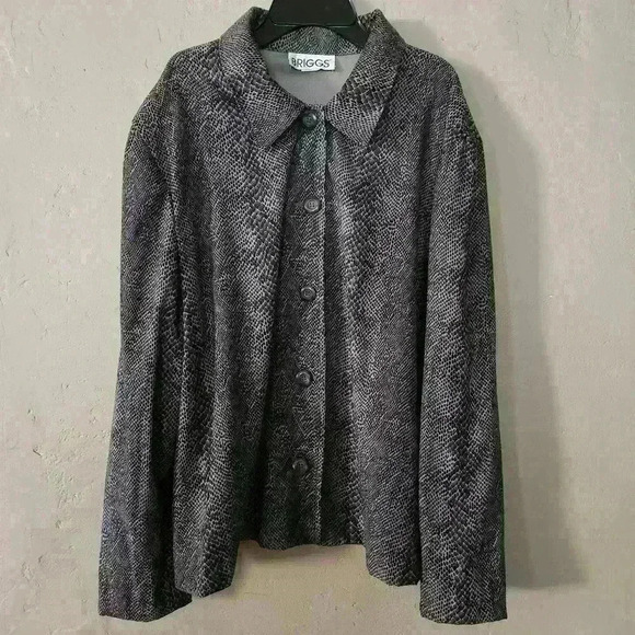 Briggs snake print button down top/jacket grey size large - Picture 1 of 4